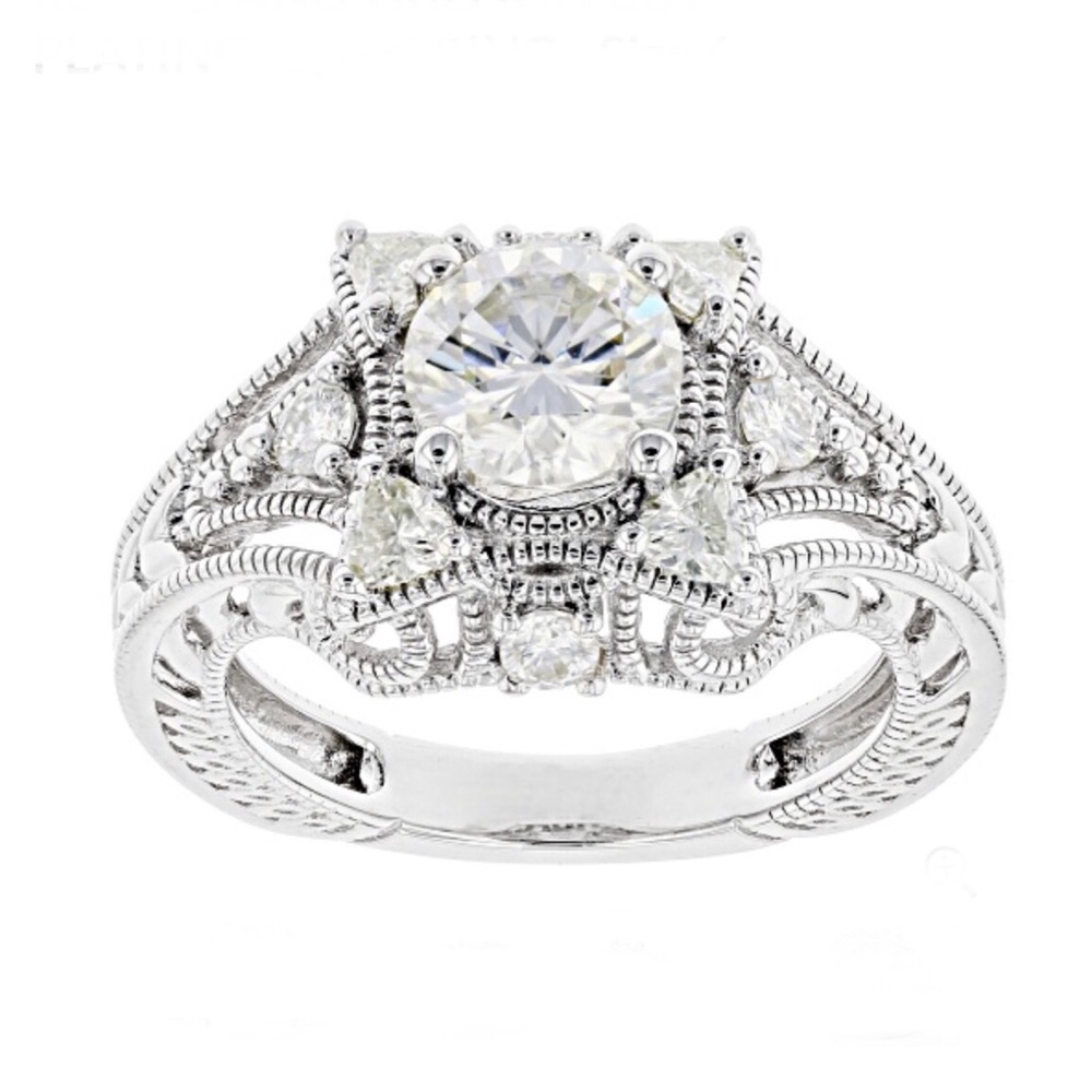 Moissanite Engagement Ring Sterling Silver 925 Vintage Halo Filigree Bridal Sz 6